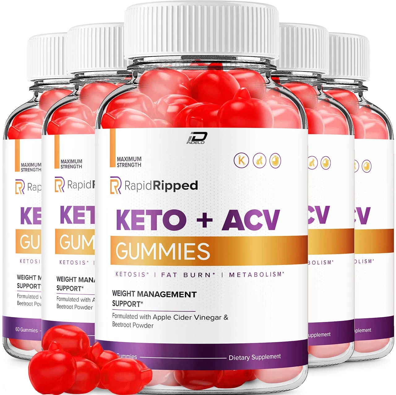 Rapid Ripped Keto ACV Gummies Supplement - Max Strength RapidRipped (5 Pack)