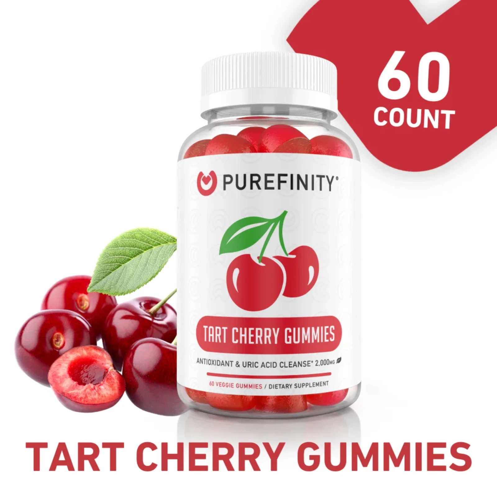 PUREFINITY Tart Cherry Gummies Raw Vegan Extract 60 Count (Pack of 1)