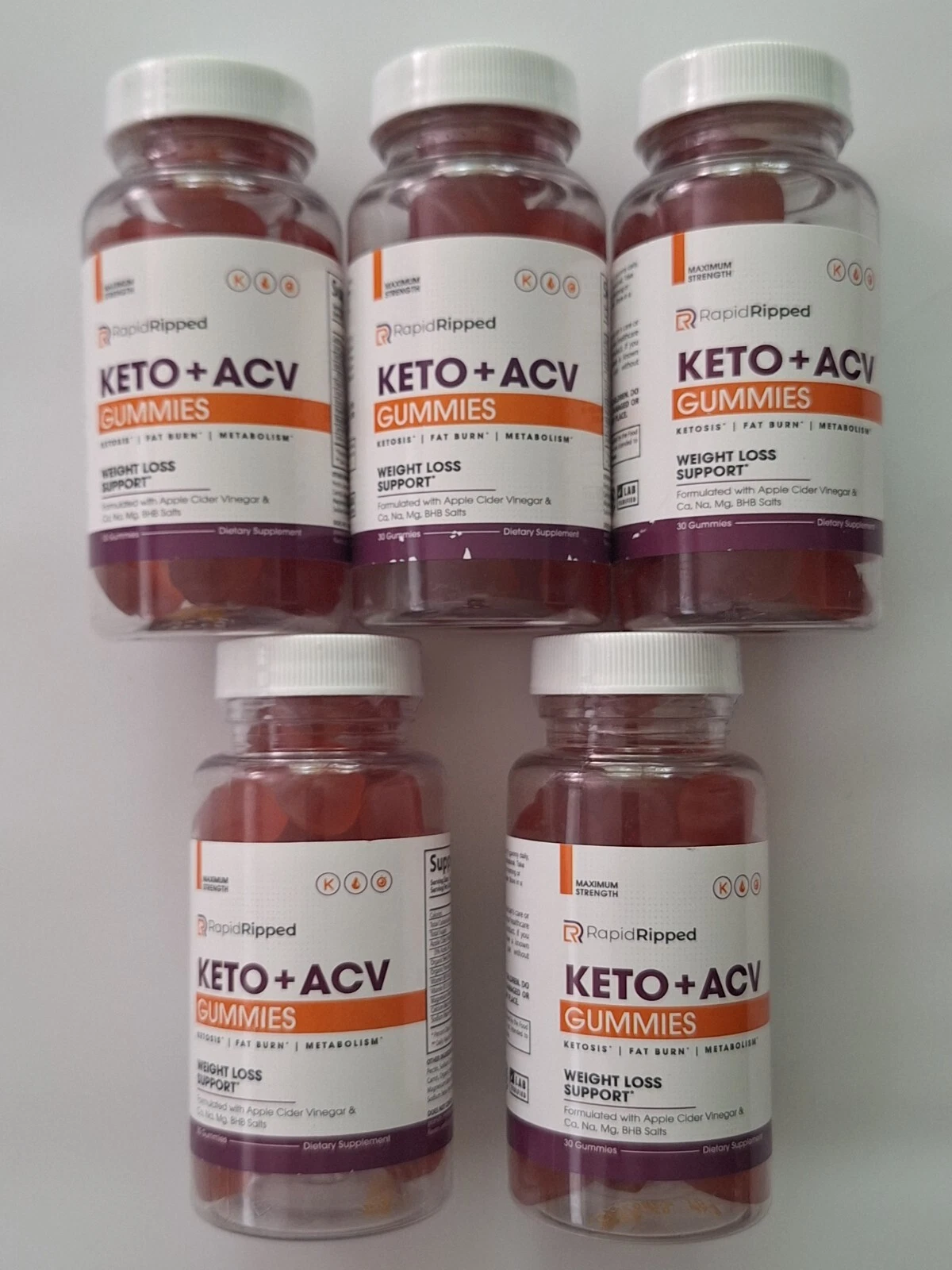 Lot of 5 RapidRipped Keto + ACV 30 Gummies Weight Loss Support