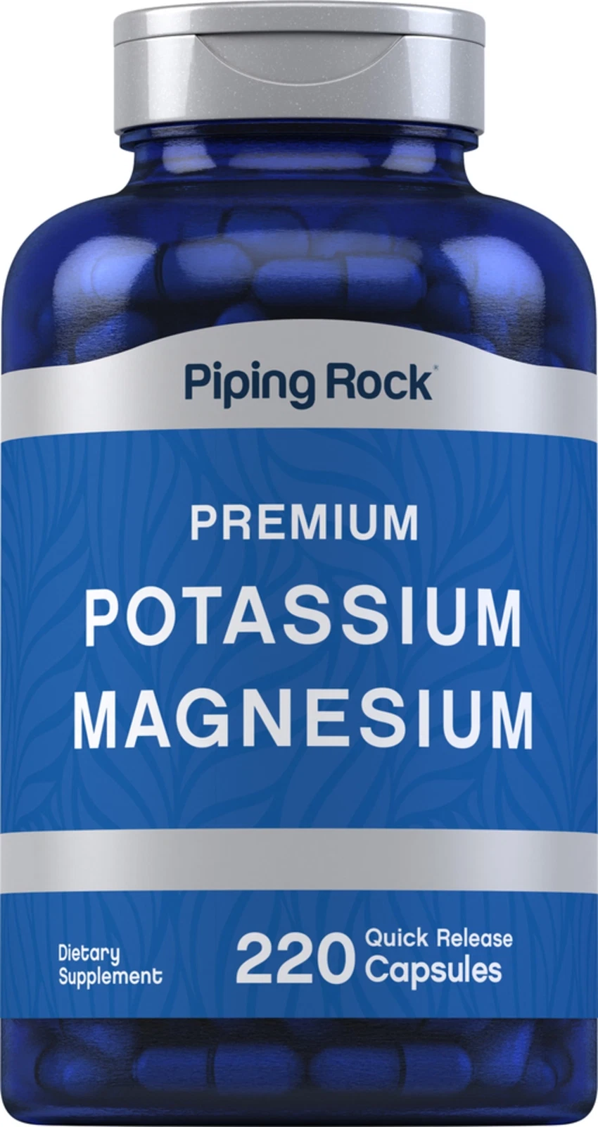 Potassium Magnesium Supplement | 220 Capsules | Non-GMO | by Piping Rock