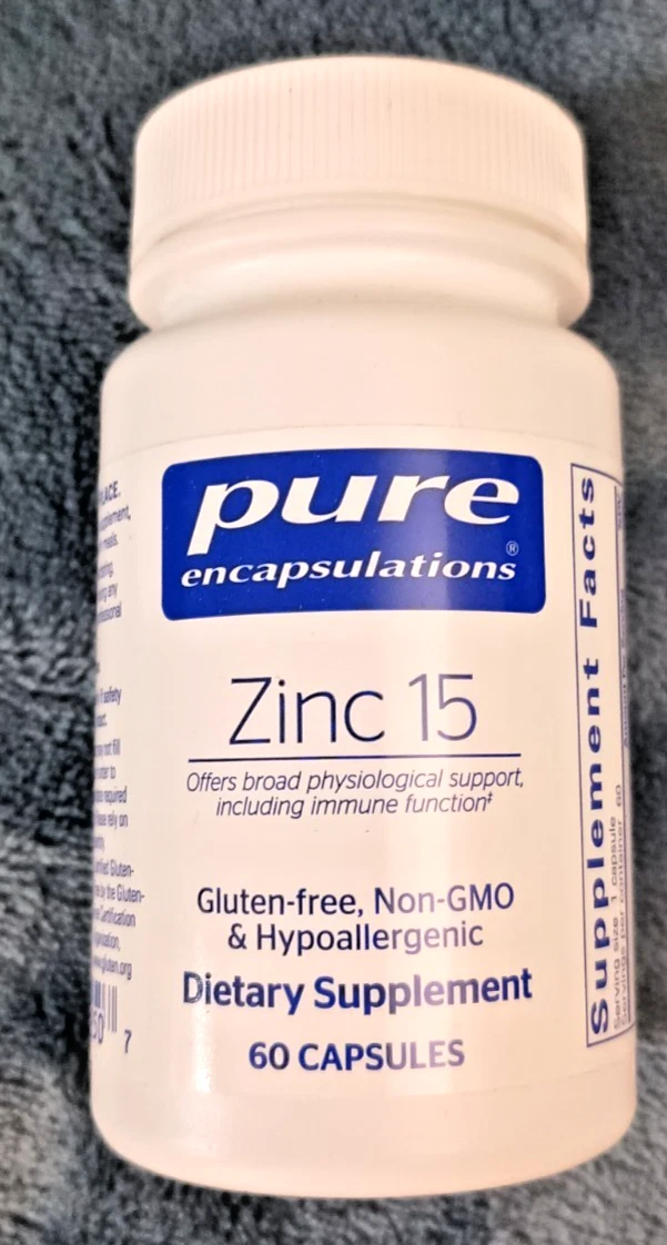 Pure Encapsulations Zinc 15 mg Picolinate 60 Count Exp 08/27 Non GMO Gluten Free