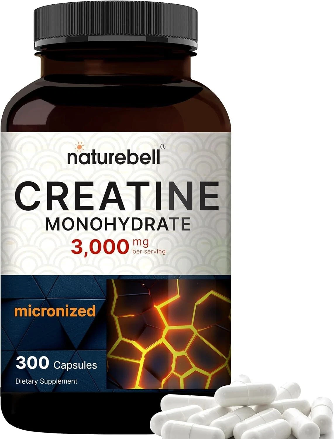 300 Capsules Creatine Monohydrate 3,000mg Per Serving, Micronized Unflavored