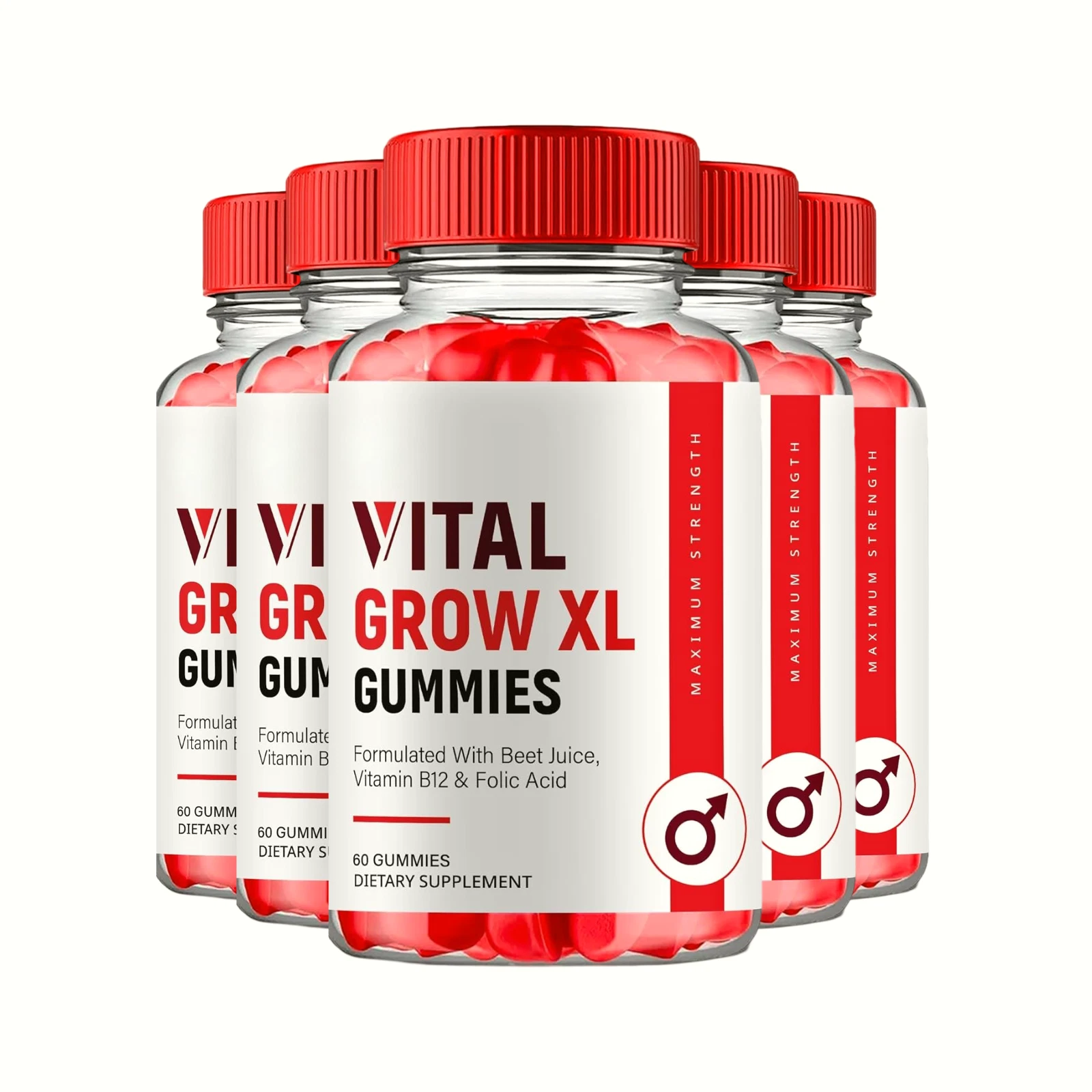 5-Pack Vital Grow XL Gummies For Men - Advanced Formula Supplement - 300 Gummies