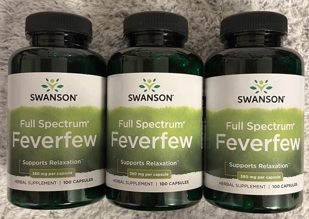 Swanson Feverfew 380MG 3X 100 Caps Headache Migraine Cold Relief