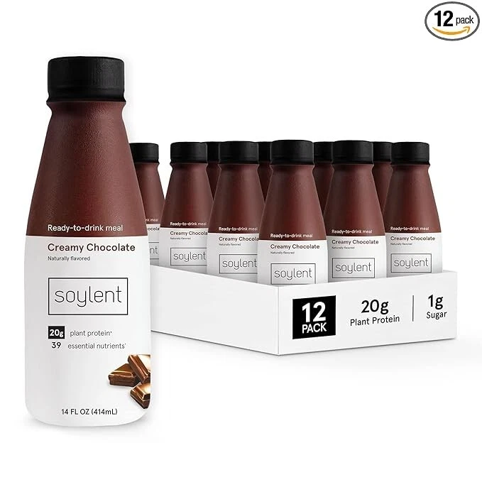 Soylent Creamy Chocolate 12 Pack - 20g Vegan Protein, 1g Sugar