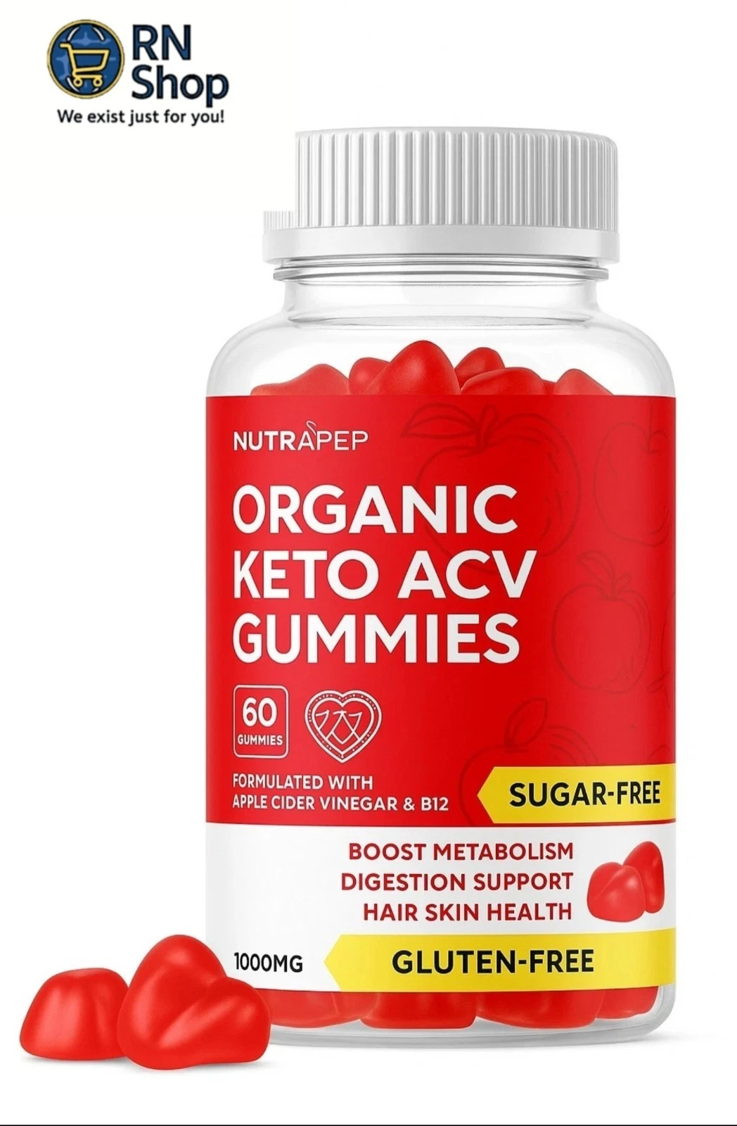 NutraPep Keto ACV Gummies 60ct – Weight Loss, Detox, B12, Sugar-Free, USA