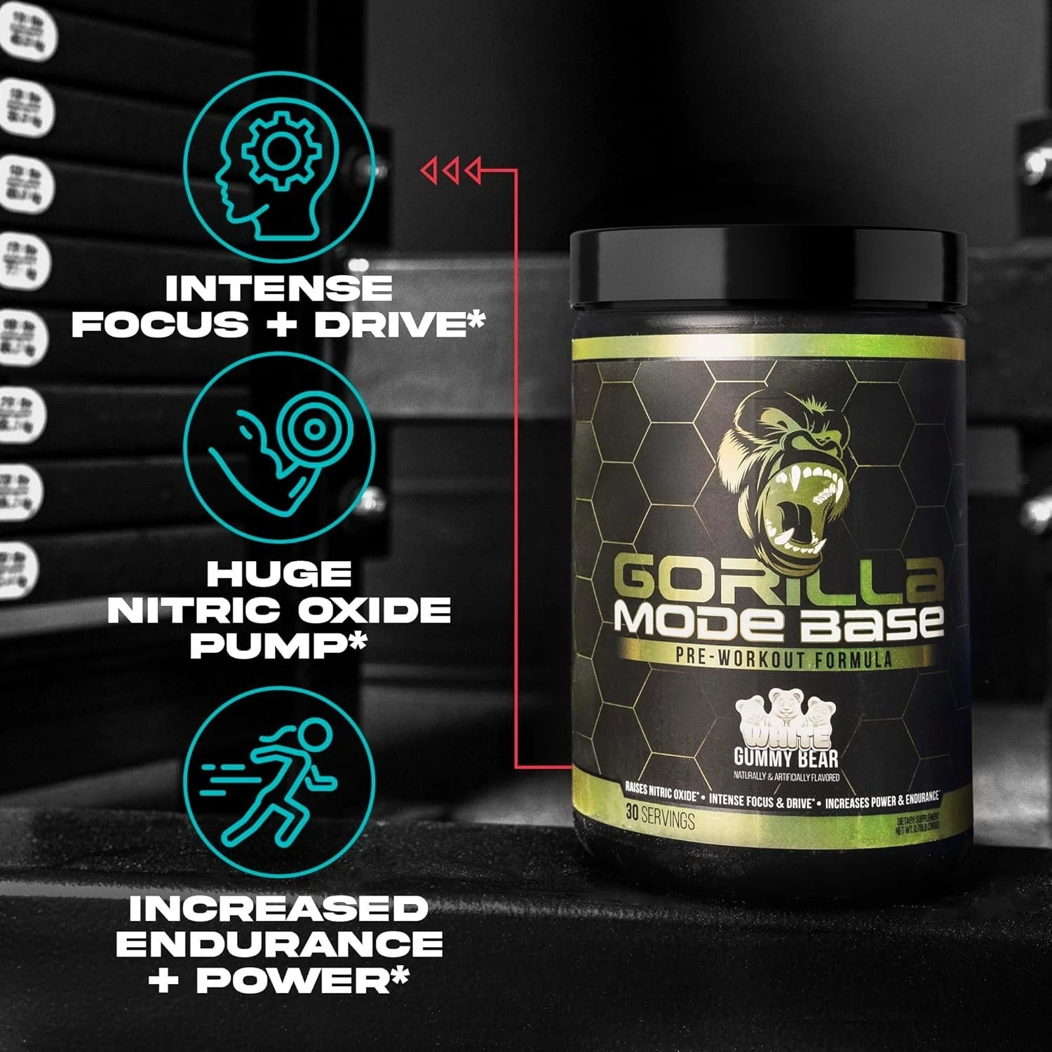 Gorilla Mode Base Pre-Workout - White Gummy Bear (30 Servings)