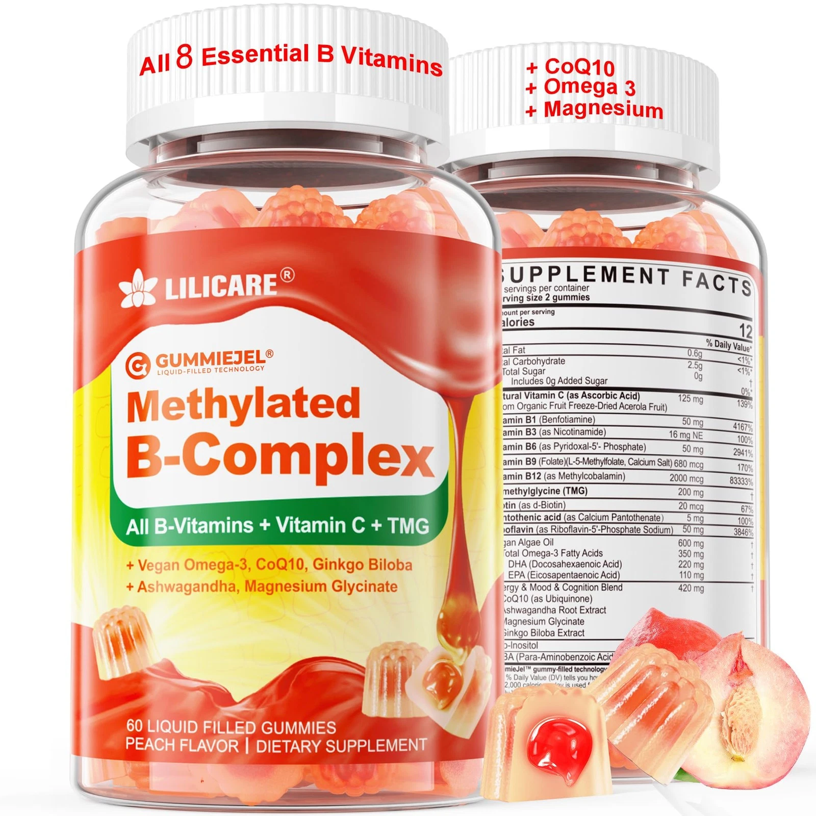 Super Methylated Vitamin B Complex Gummies - All B Vitamins + Omega-3, Magnesium