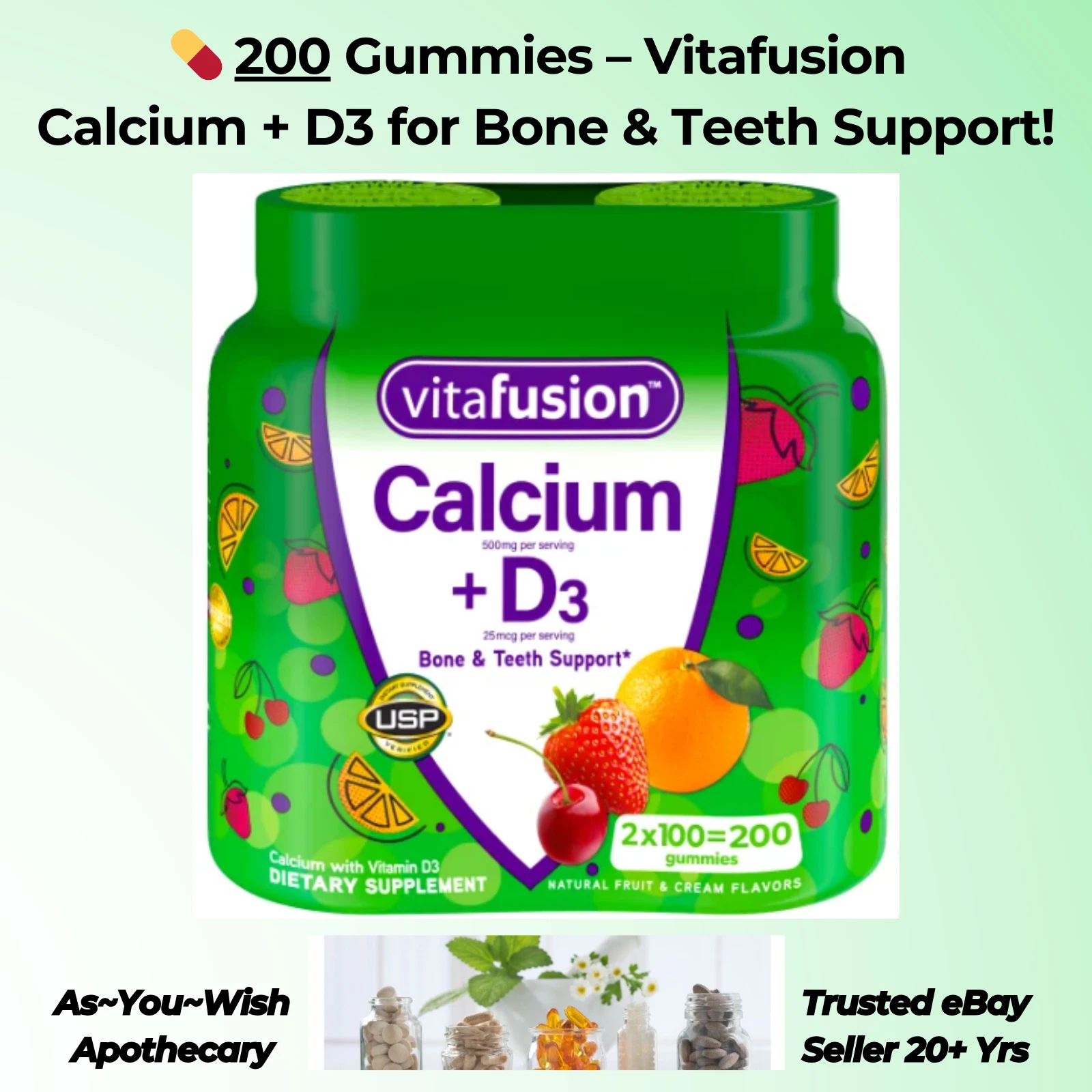 Vitafusion Calcium + Vitamin D3 Gummies 200 ct Bone & Teeth Support Exp 10/2026