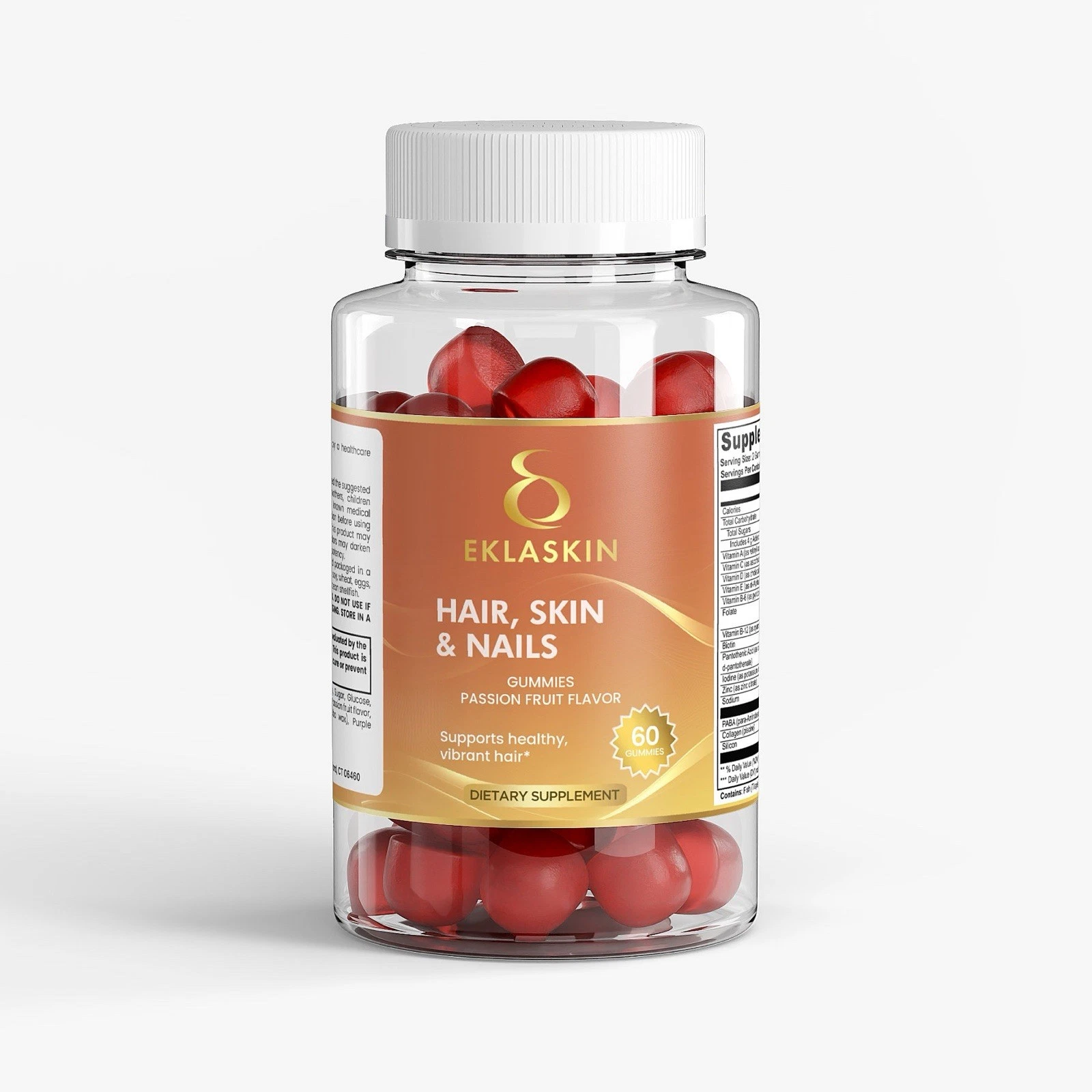 Hair, Skin & Nails Gummies – Biotin, Vitamin C, Vegan Supplement –60 Ct-Eklaskin