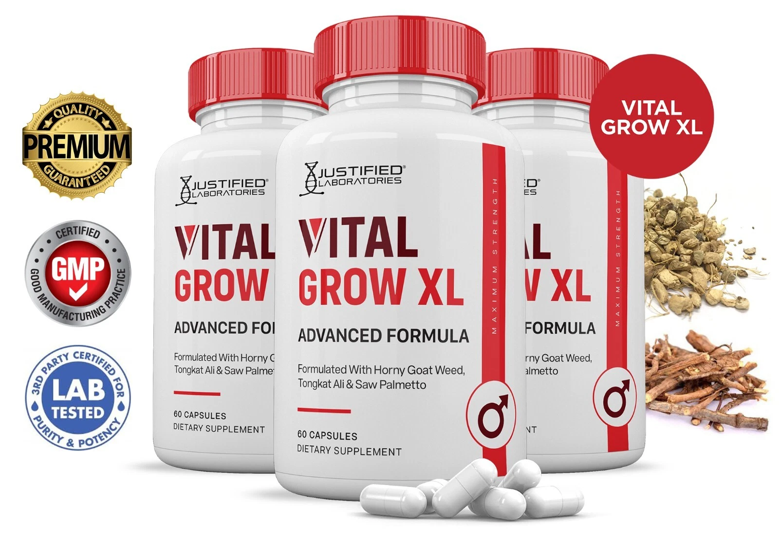 VItal Grow XL for Men Advanced Formula 1484MG Pills Vitamin Supplement 3 Pack