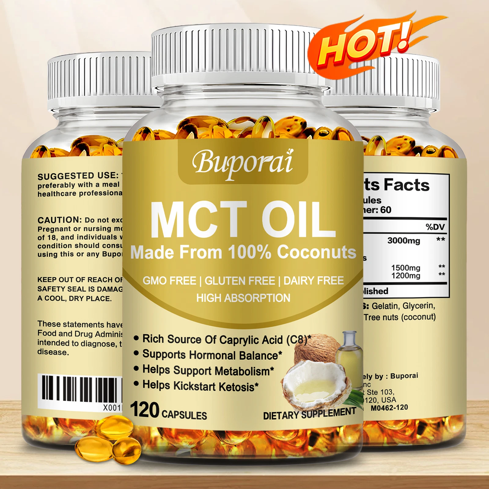 MCT Oil 3000mg Pure Natural Organic Coconut Extract,weight Loss & Detoxification