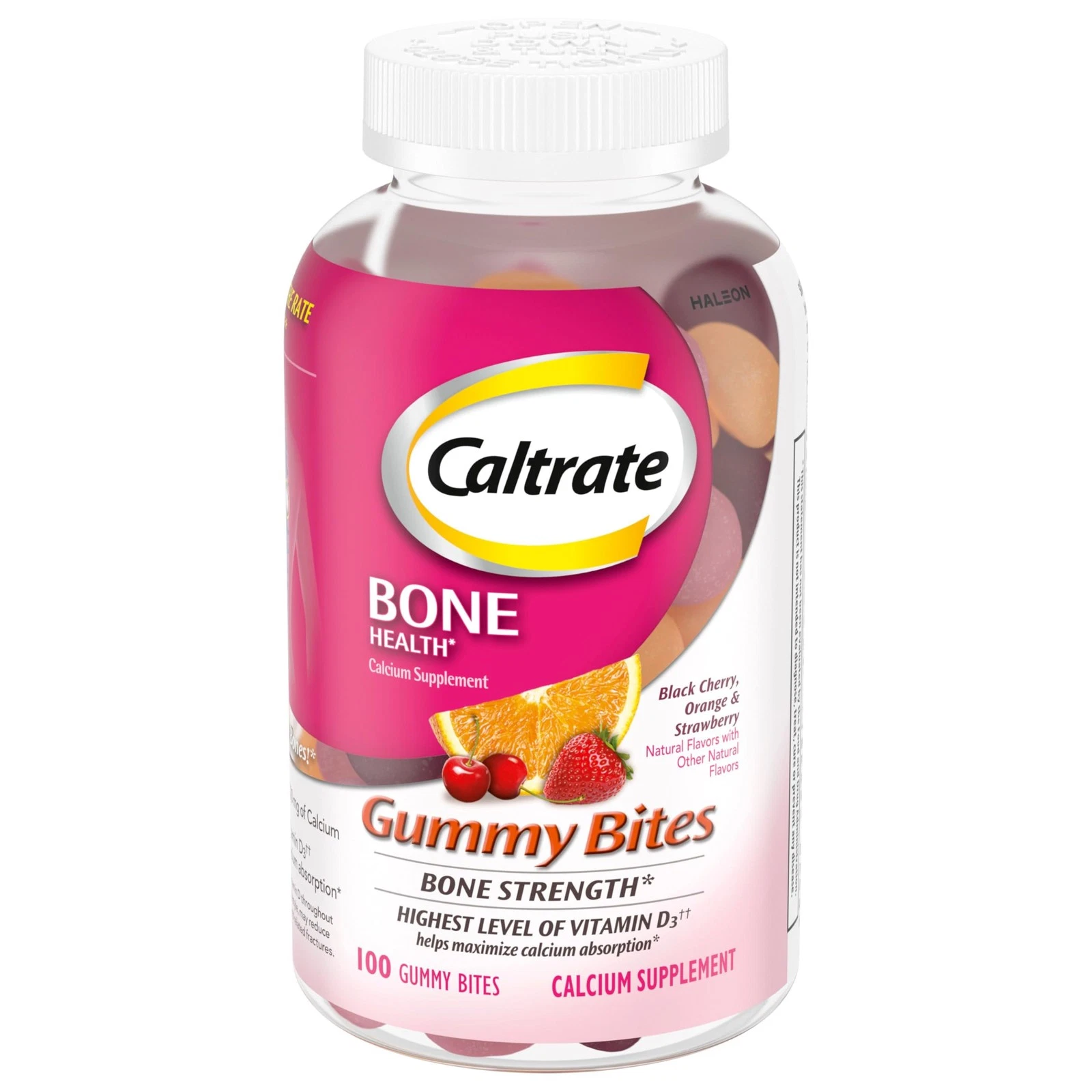 Gummy Bites 500 mg Calcium and Vitamin D Supplement, Black Cherry, Strawberry...