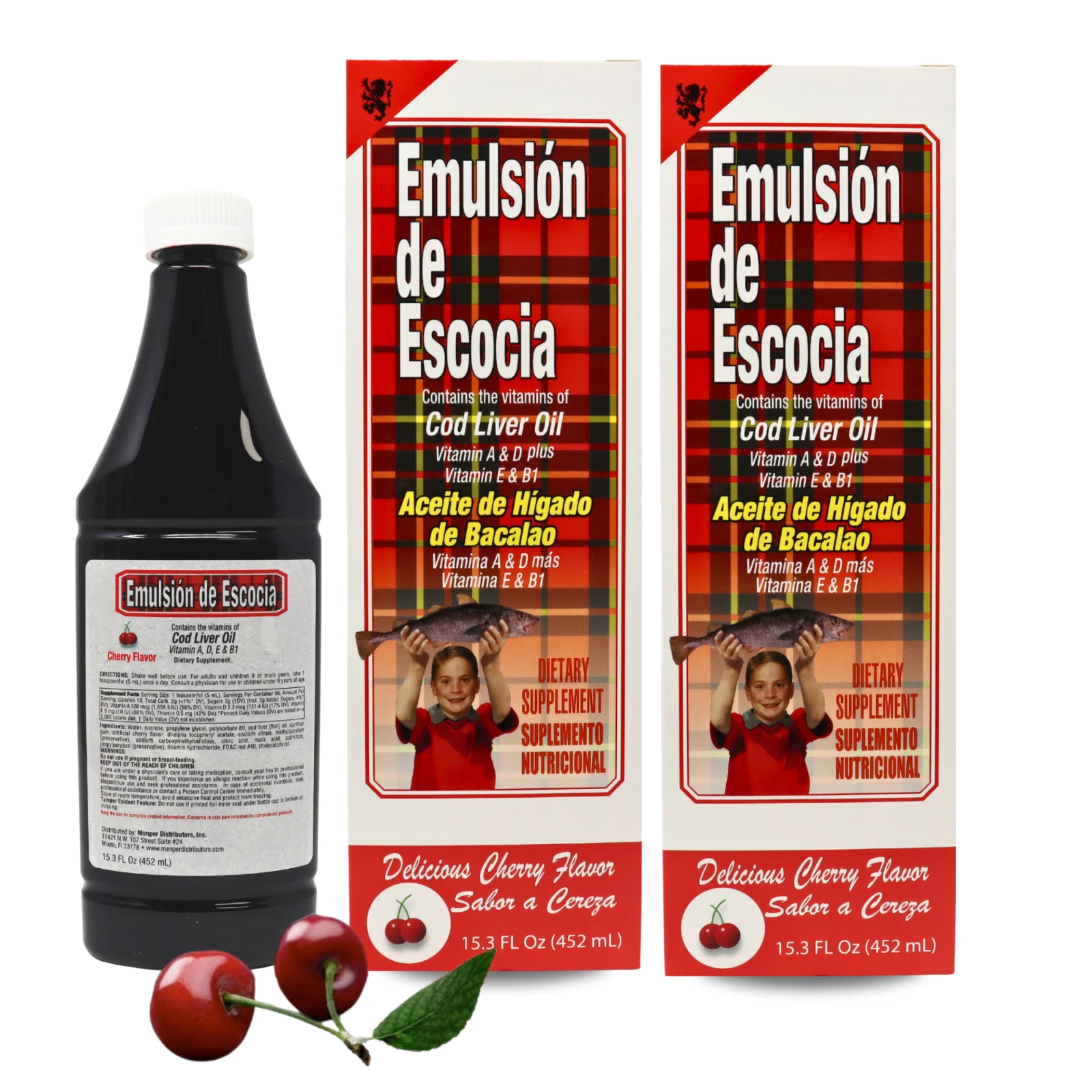 Emulsion de Escocia Cod Liver Oil 15.3 fl oz, Cherry Flavor (2-Pack)