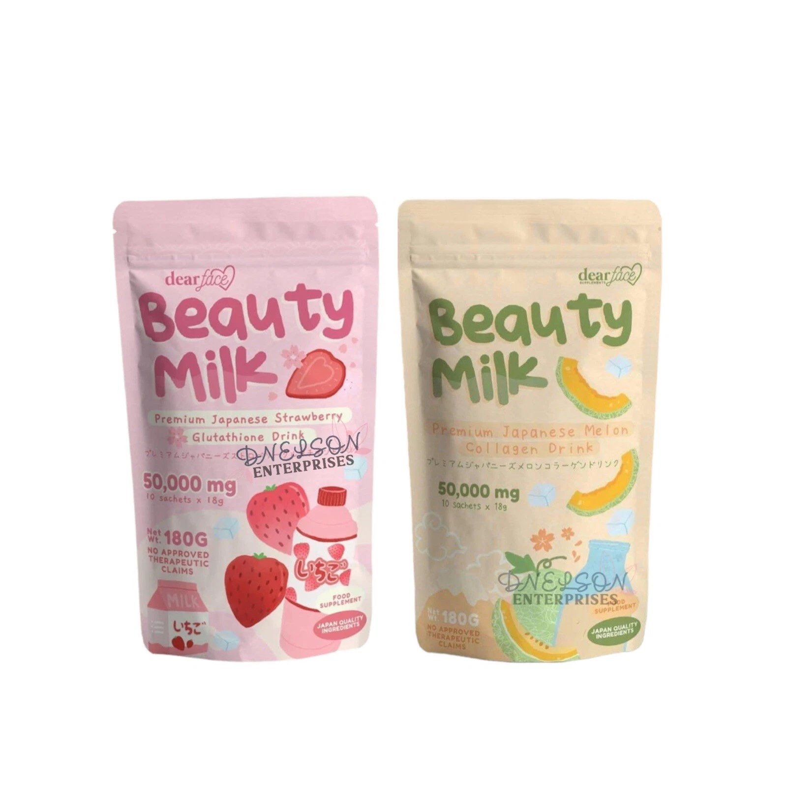 2 Packs Dear Face Beauty Milk Japanese Collagen STRAWBERRY & MELON Drink