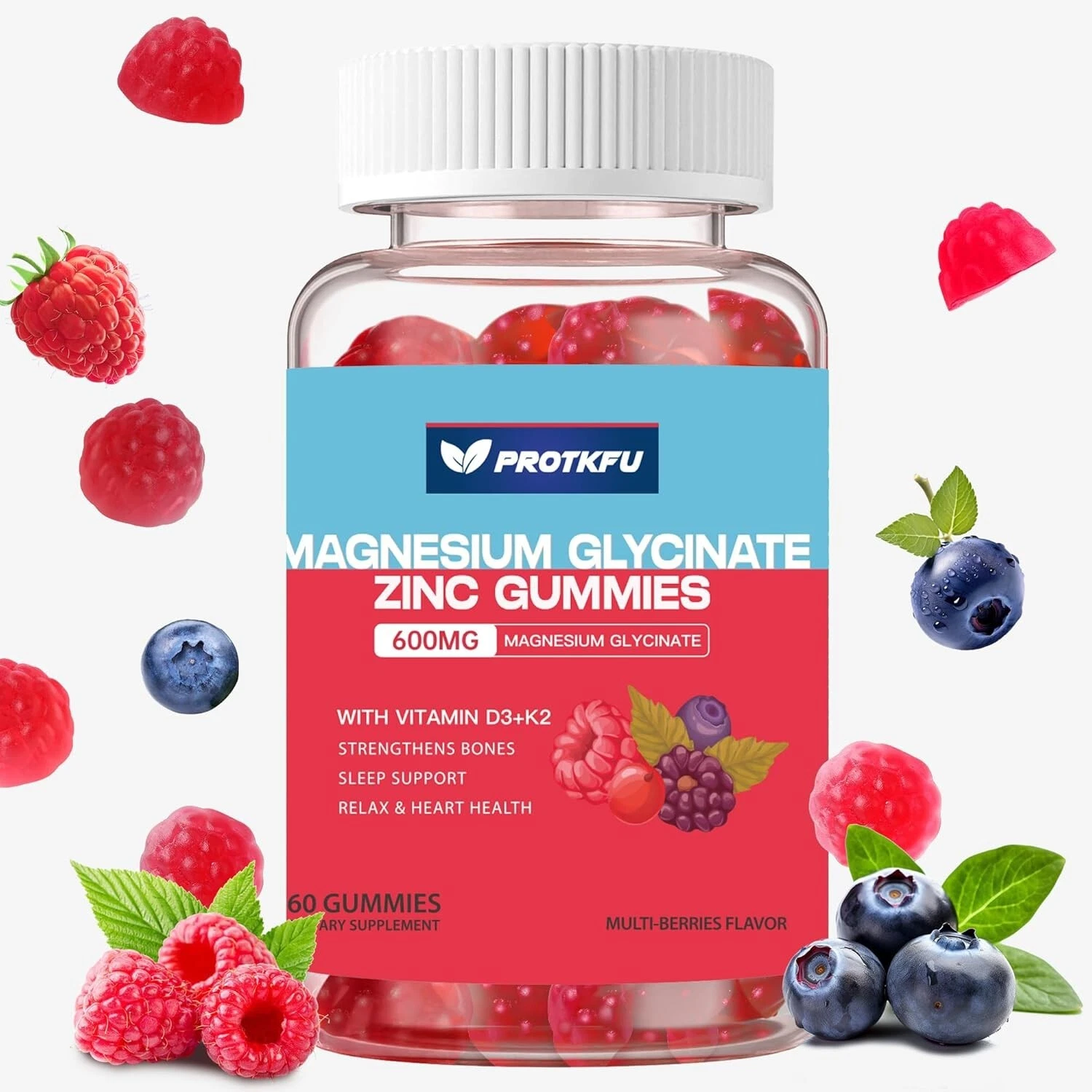 Magnesium Zinc Gummies w/Vitamin D3 & K2, Sugar Free High Absorption Magnesium G