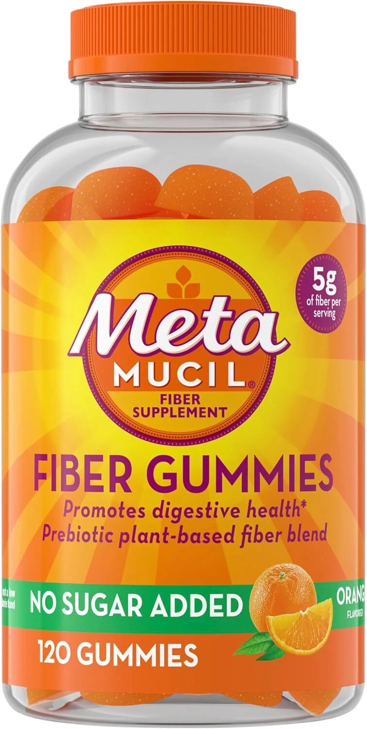 Metamucil Fiber Gummies – 120 Ct, Orange Flavor, 5g Prebiotic, Sugar Free