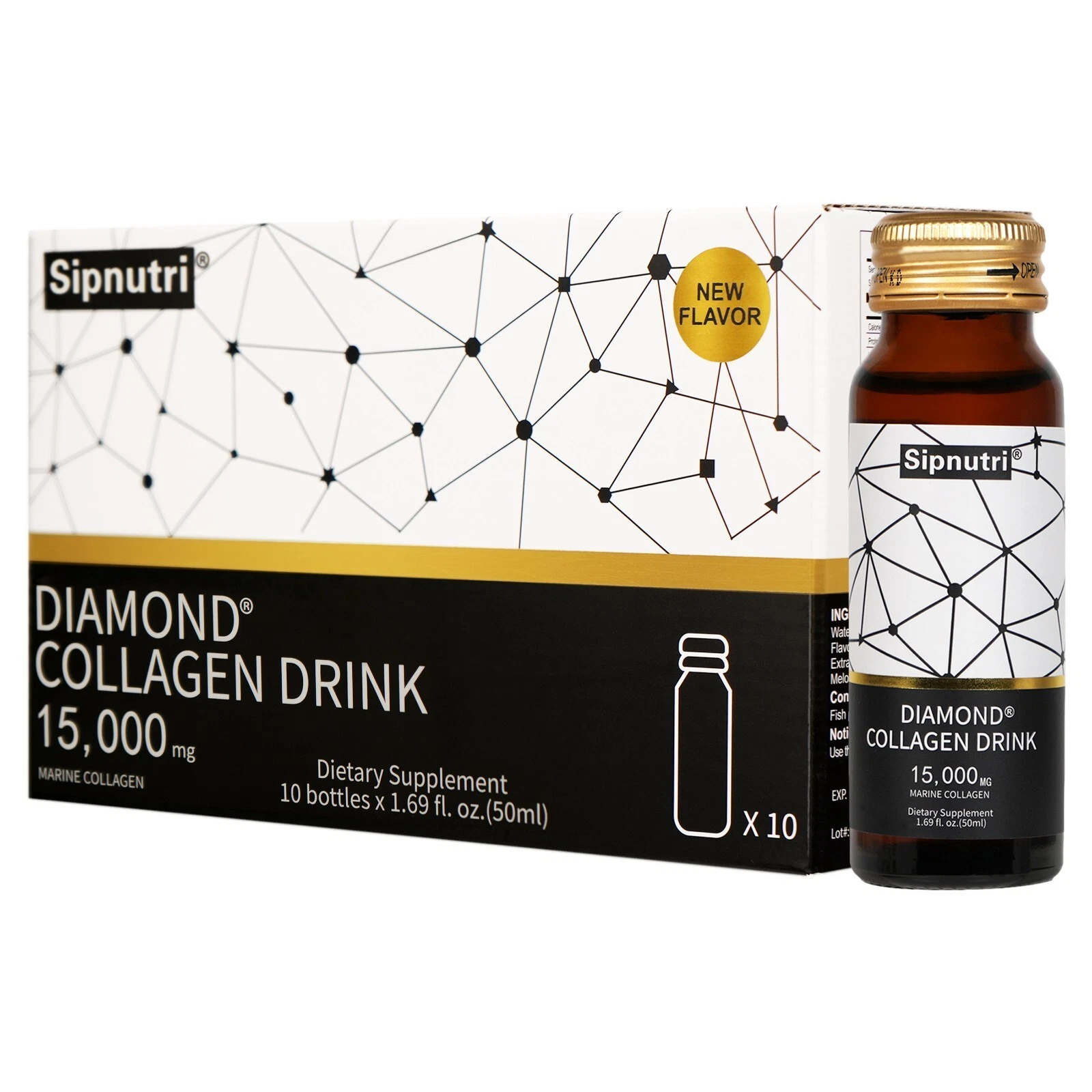Sipnutri Liquid Collagen Drink 15000mg Hydrolyzed Marine Fish Collagen 1 Box