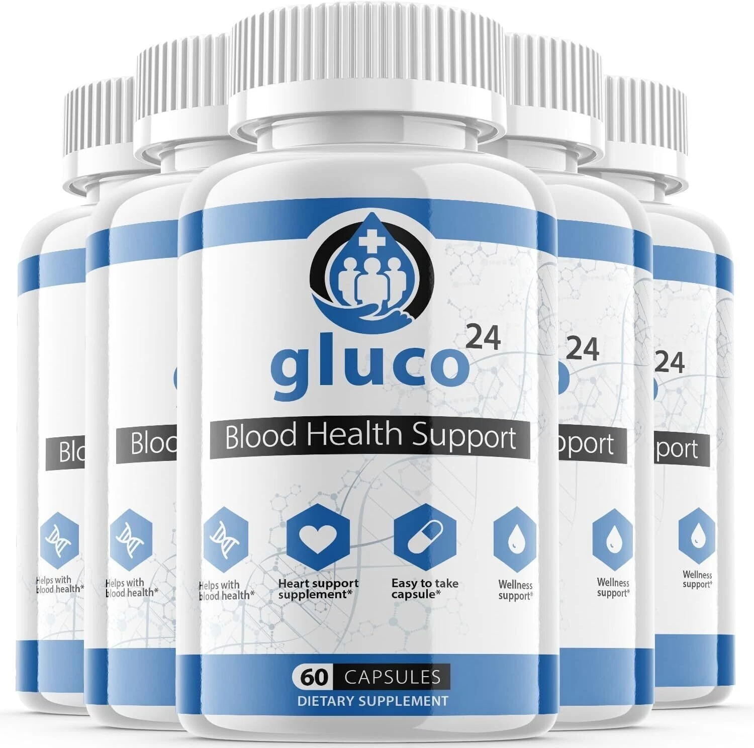 (5 Pack) Gluco 24 Blood Sugar Support, Gluco24 Blood Sugar Pills (300 Capsules)