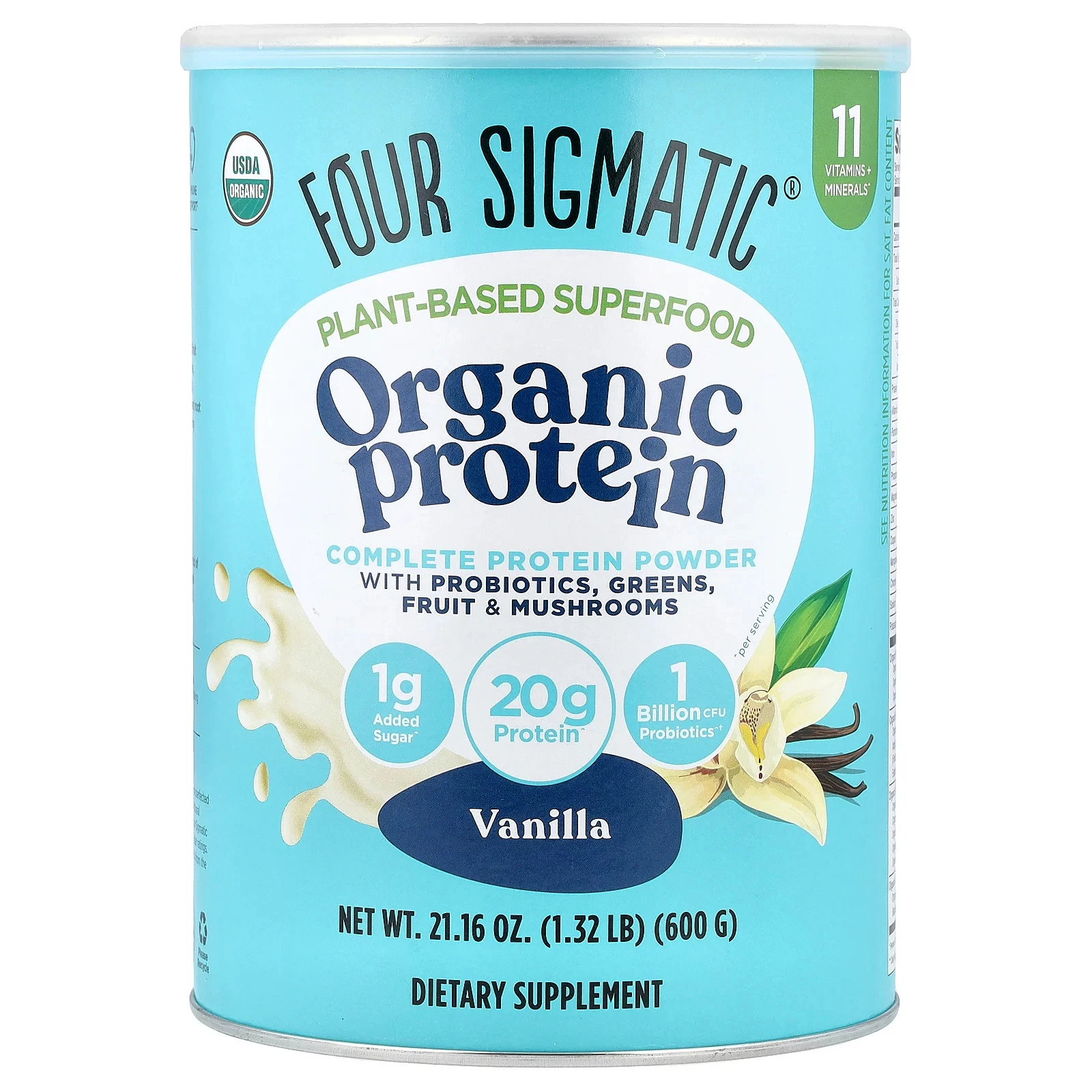 Plant-Based Superfood, Organic Protein, Vanilla, 1.32 lb (600 g)