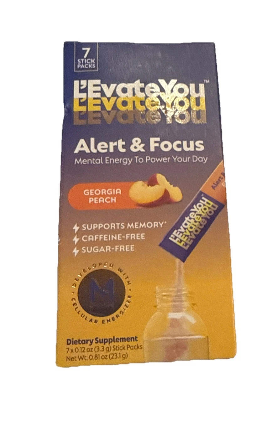 L’Evate You Alert & Focus 7 Stick Georgia Peach Dietary Suppl. Exp. 10/25 New