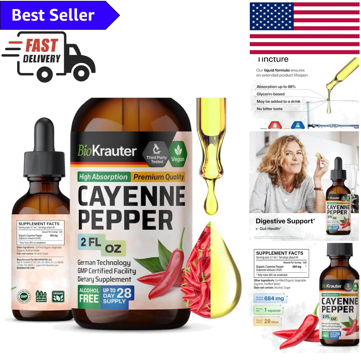 Gotas de pimienta de cayena fáciles de usar - delicioso sabor, - amigables 2 fl. Oz.