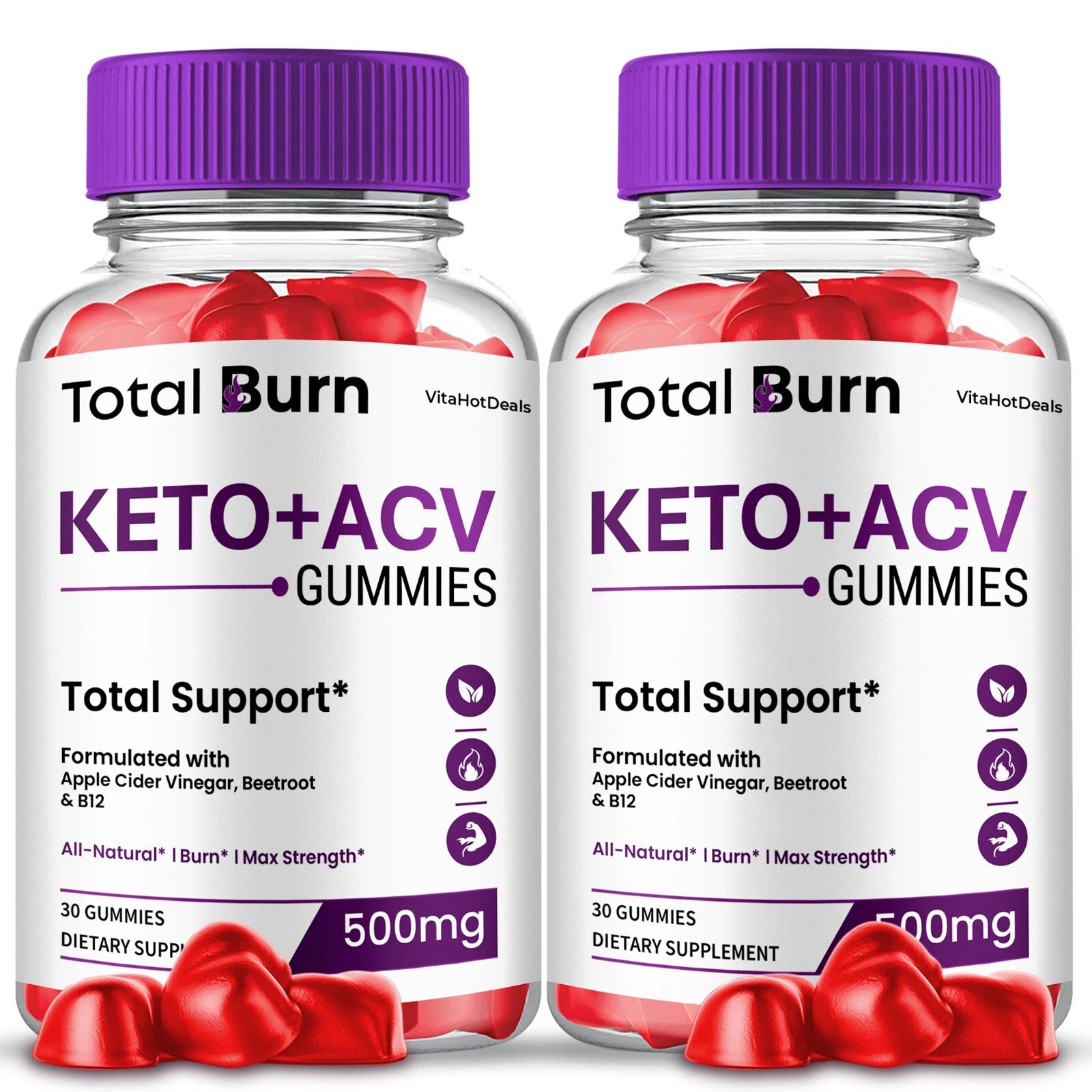 Total Burn Keto + ACV Gummies Supplement, Max Strength Formula (2 Pack)