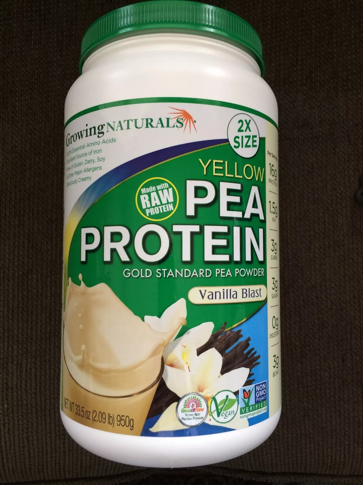 Growing Naturals - VEGAN Pea Protein Shake - VANILLA BLAST - 33.5 oz!