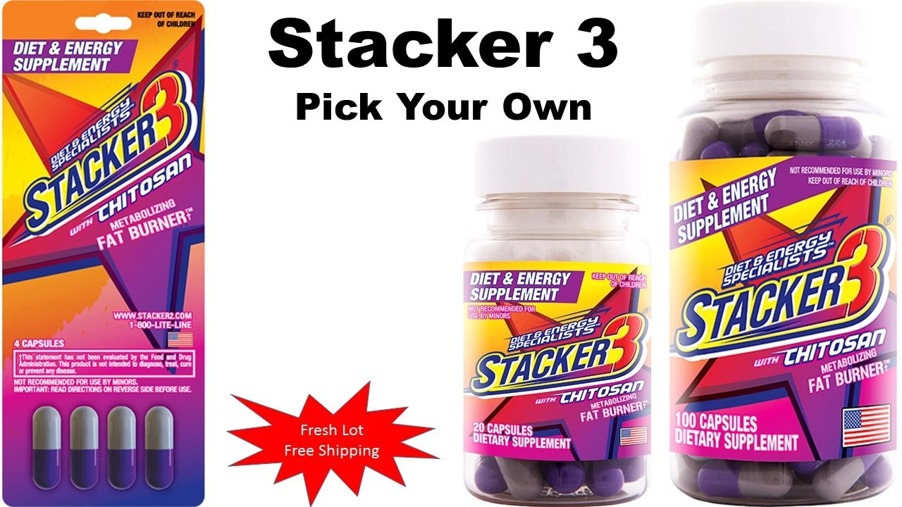 Stacker Three w/Chitosan Dietary 2 Fat Burner Weight Loss Capsule (Pick Your)