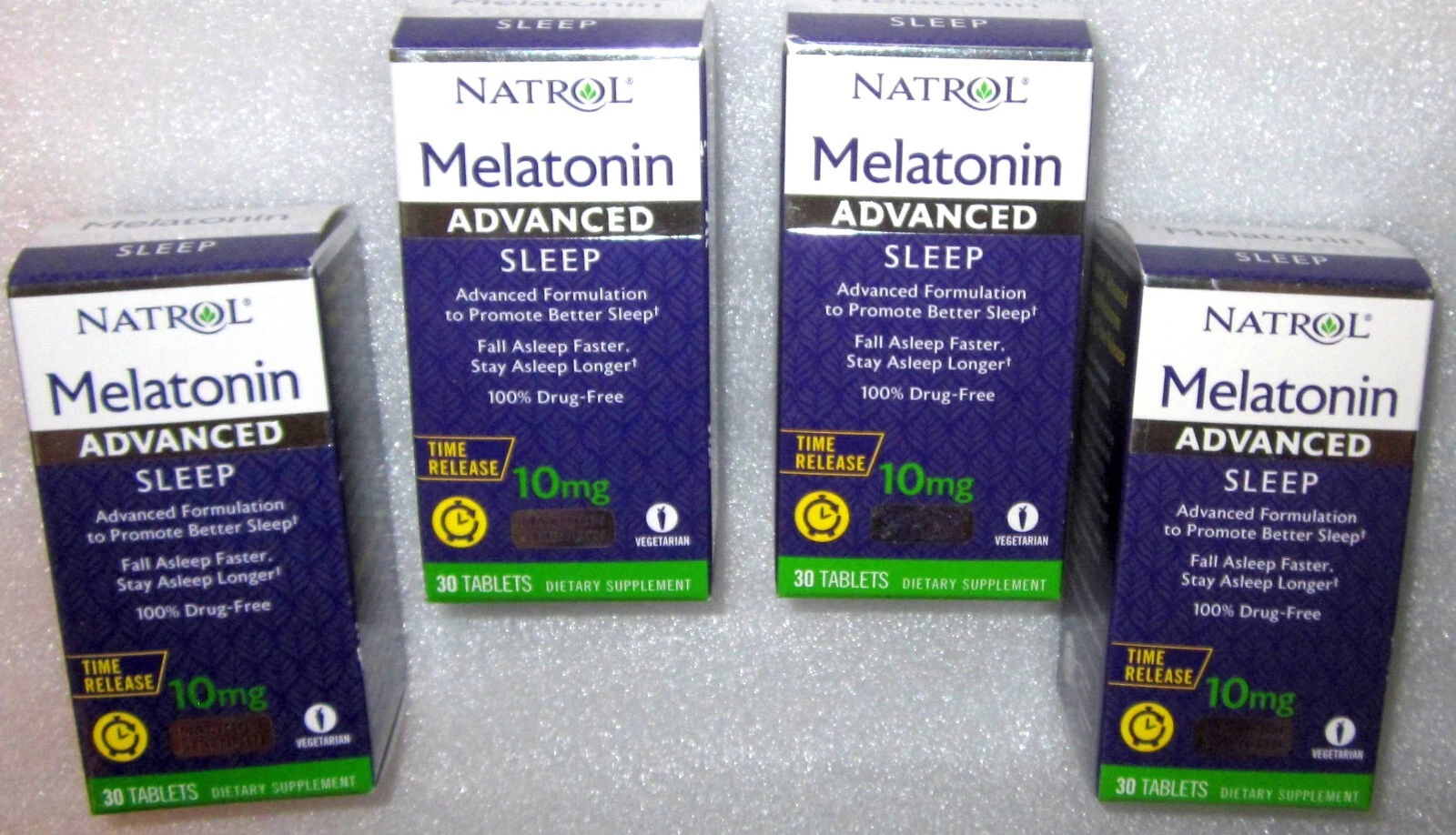 4 X 30 NATROL ADVANCED SLEEP MELATONIN 10 mg TIME RELEASE = 120 TABS TTL EX 1/25