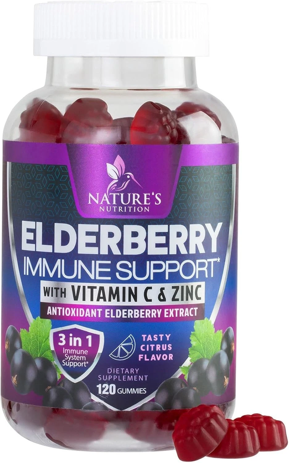 Immune Support Gummies, Sambucus Elderberry Gummy with Elder Berry Extract, Zinc