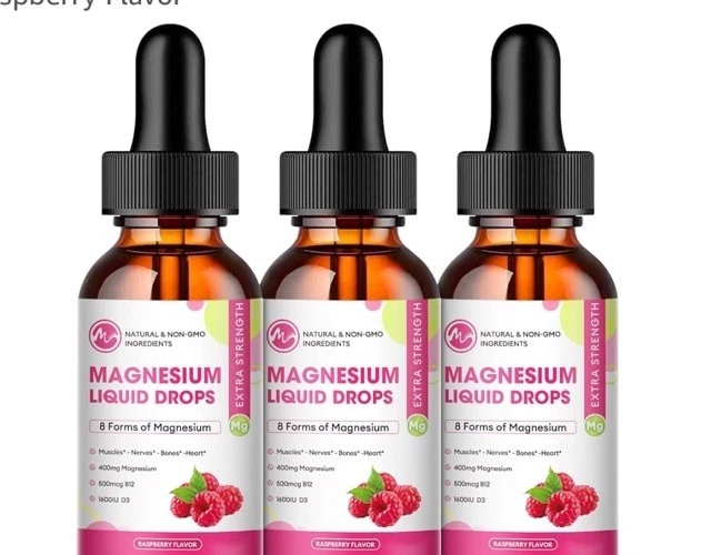 Magnesium Liquid Drops 1000mg Raspberry 2 oz (60mL) Exp 10/26 3 Pack