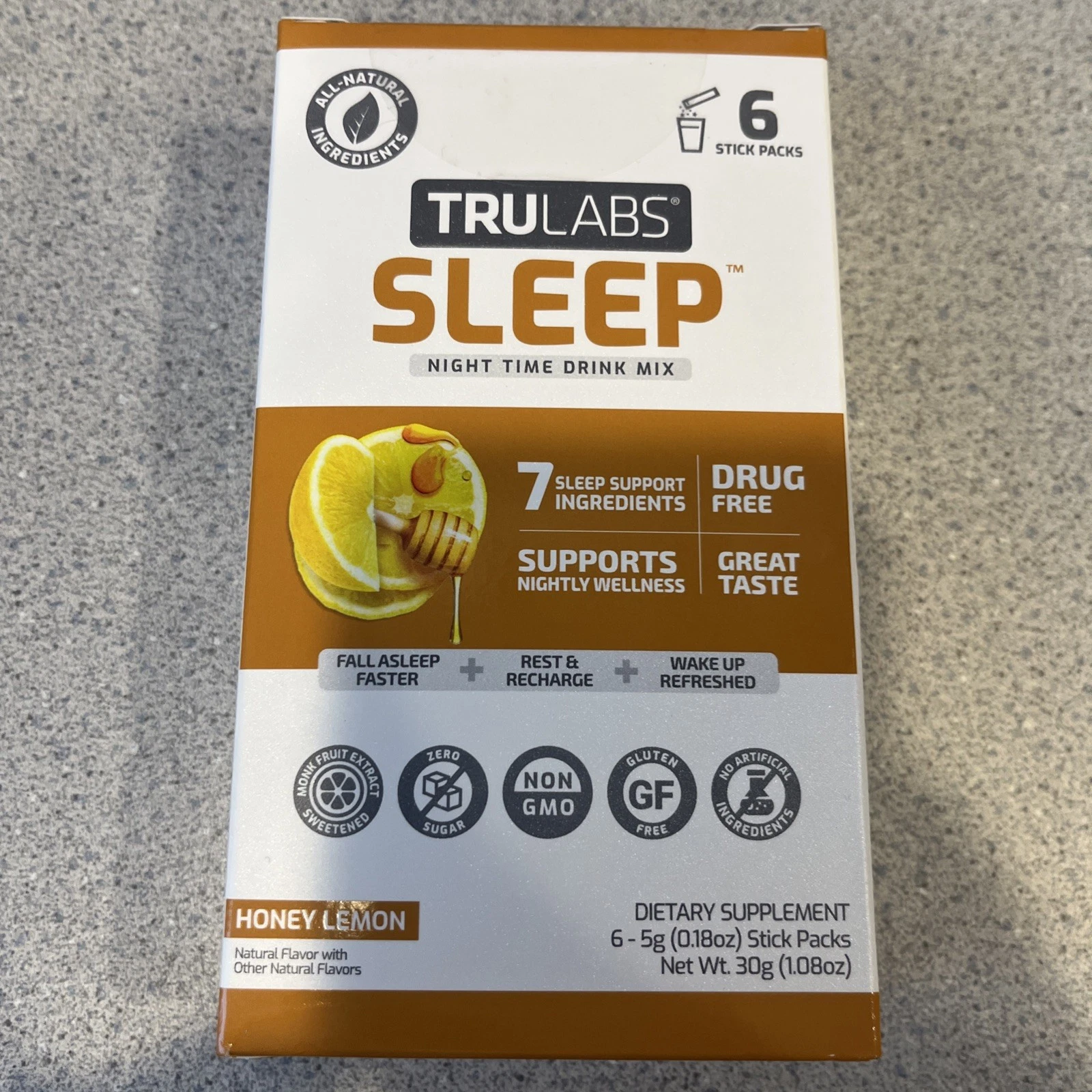 TruLabs Sleep Night Time Drink Mix- Honey Lemon Flavored 6 Packs of 5G-