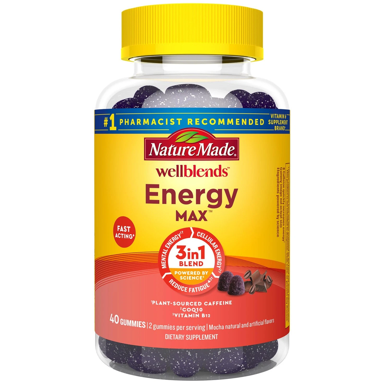Nature Made Wellblends EnergyMAX Gummies, Fast Acting Caffeine, CoQ10 & Vitamin