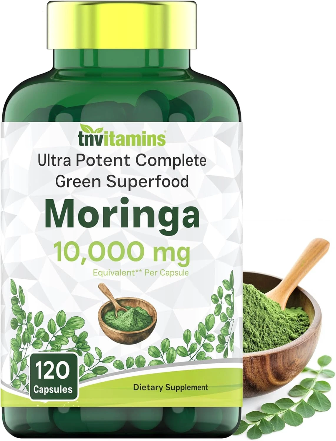 Organic Moringa Powder Capsules - 10000mg of Pure Nutrient - 120 Capsules 🌿