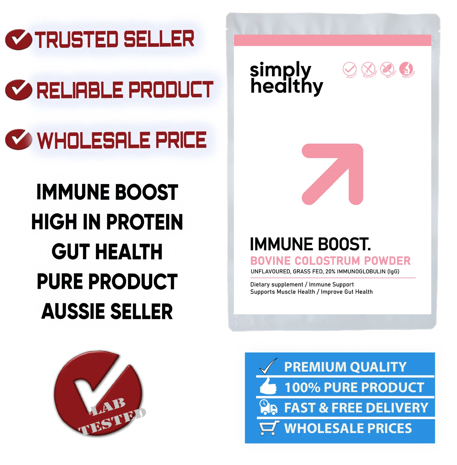 Simply Healthy Grass Fed Colostrum Powder 500g, Support Muscle & Gut Health