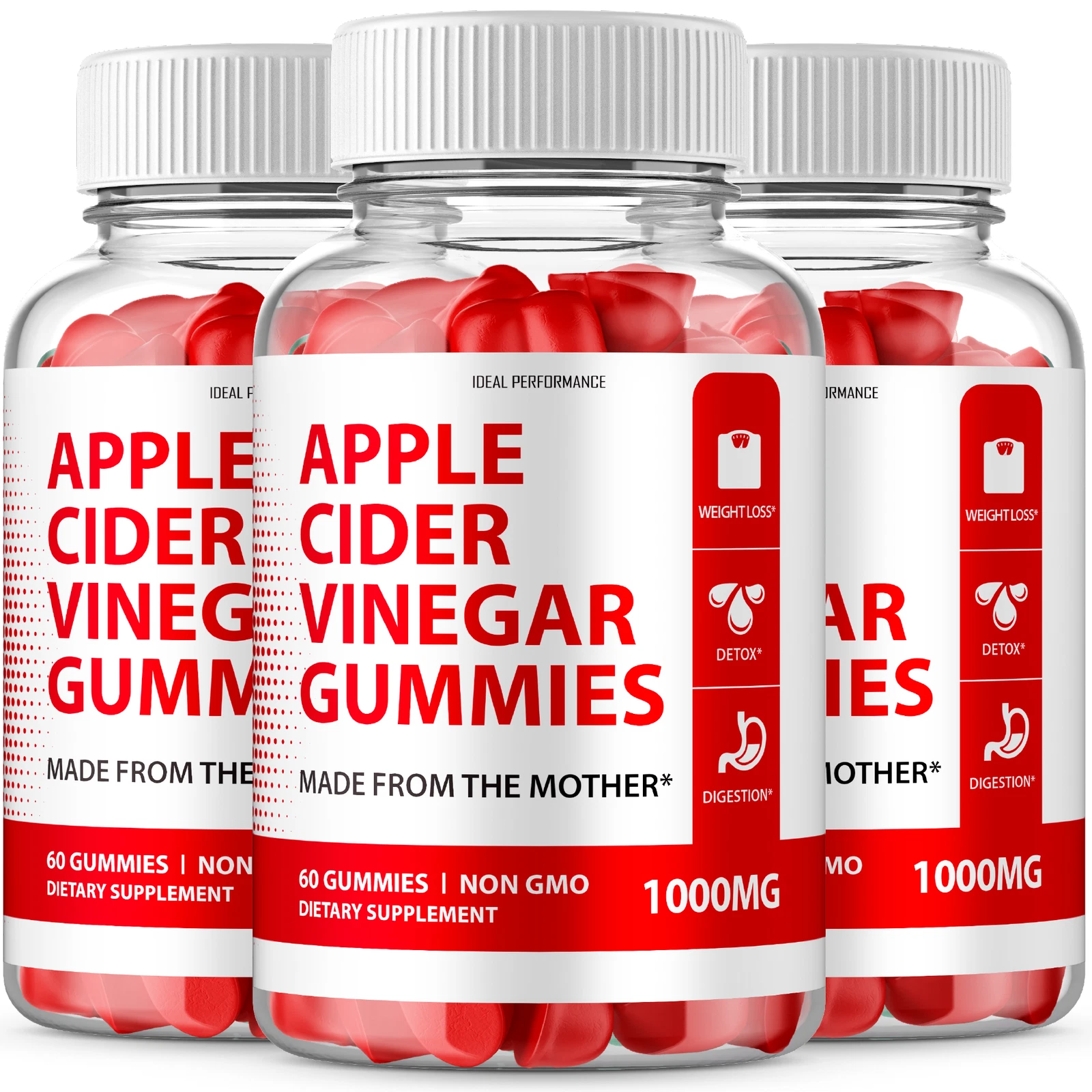 Apple Cider Vinegar Vegan With Mother Gummy Digestion (180 Gummies, 3 Bottles)