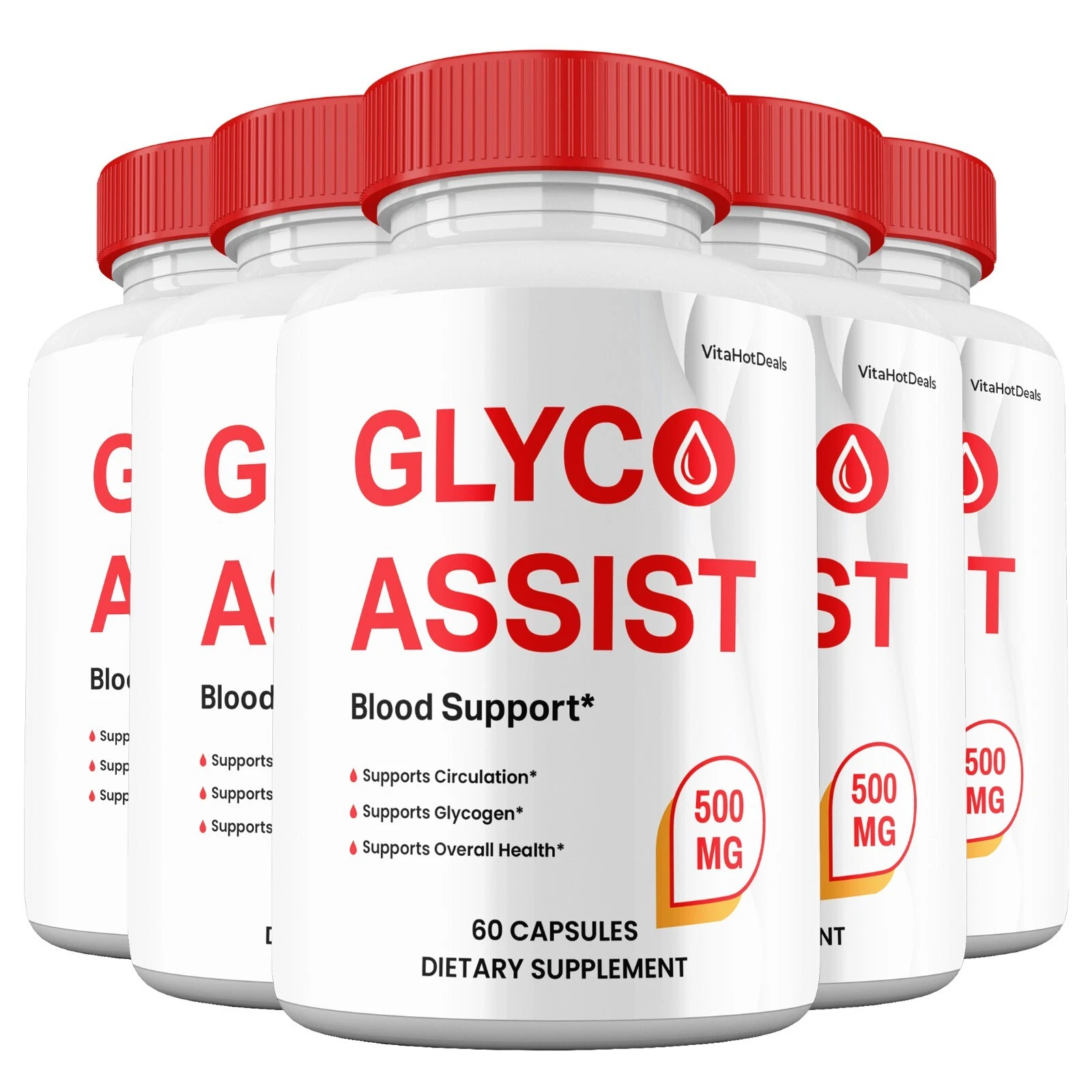 Glyco Assist Capsules, Glyco Supplement Max Strength, GlycoAssist Pills (5 Pack)