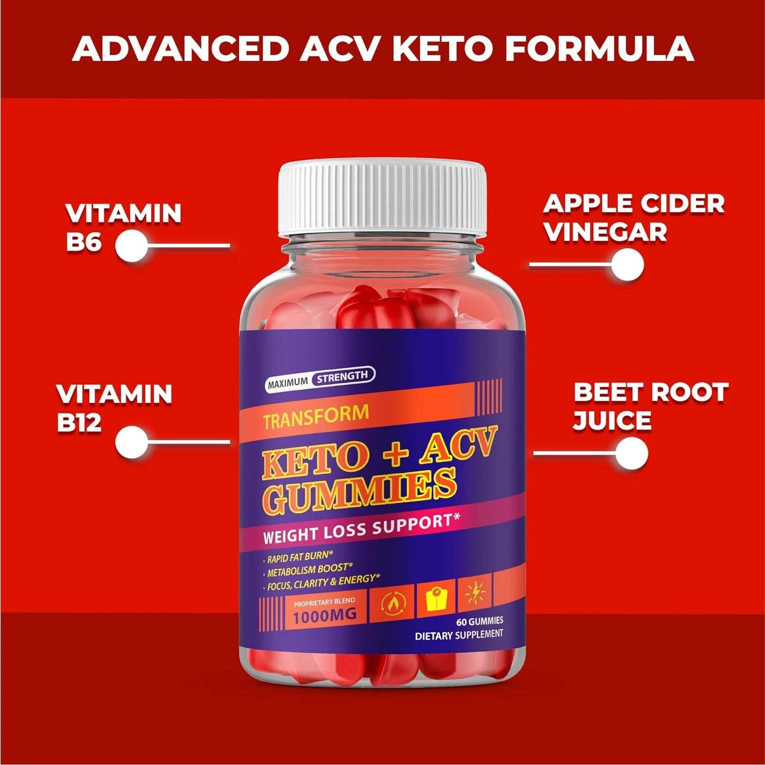 Transform Keto ACV Gummies Weight Loss - 60 Gummies