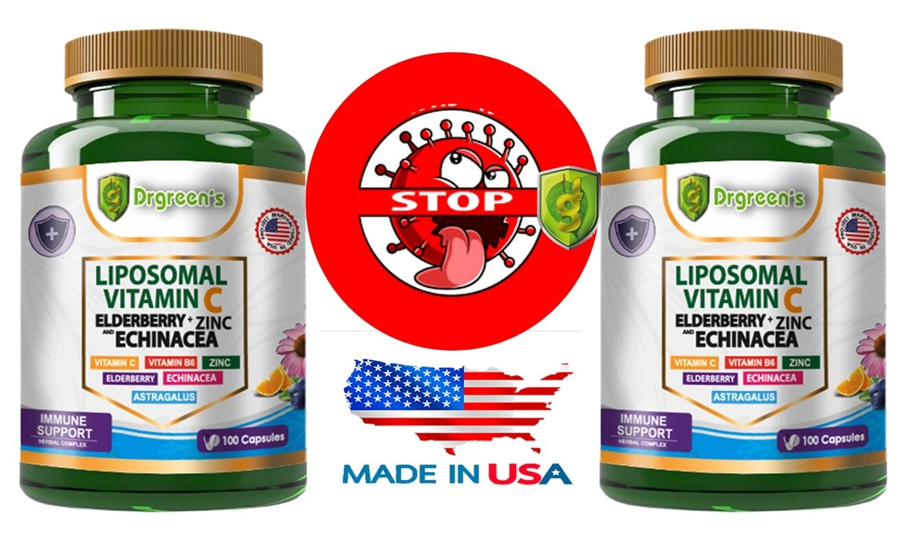 Immune System Booster (2 PACKS) Vitamin C +Zinc+Elderberry+Echinacea 200 capsule