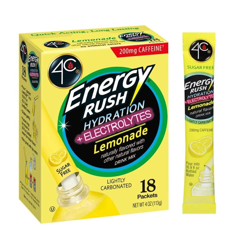 4C Energy Rush PSD with Electrolytes 18ct Lemonade Single Serve Water...