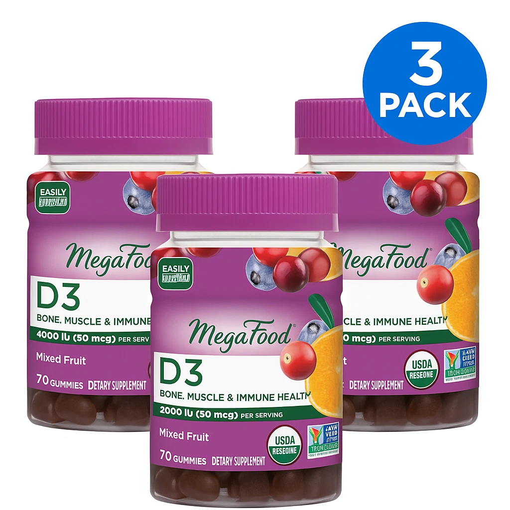 MegaFood D3 Mixed Fruit 70 Gummies 3 Pack Exp 10/2025 New