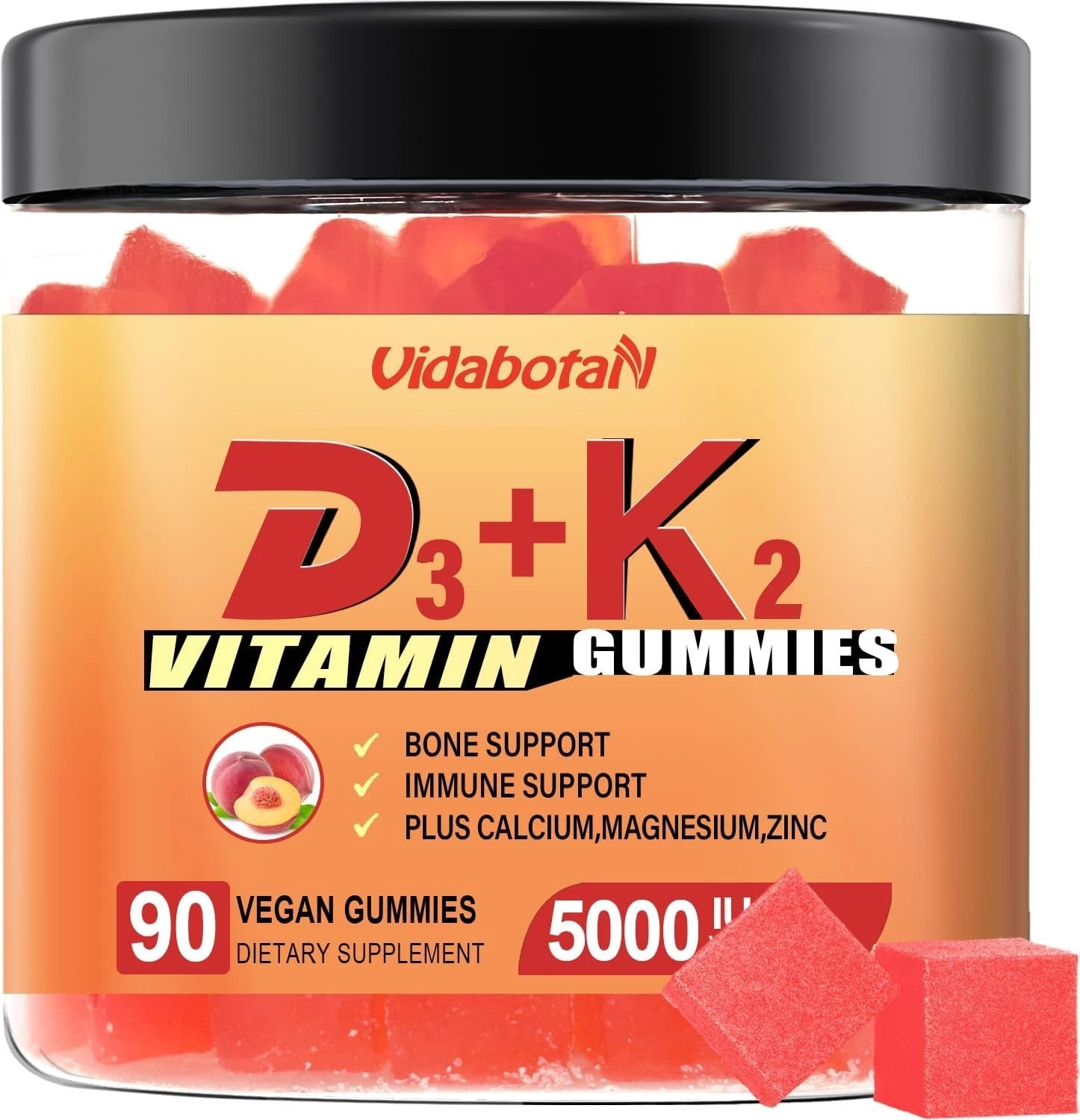 vidabotan Sugar Free Vitamin D3 K2 Gummies, Vitamin D3 5000IU & Vitamin K2(MK7)