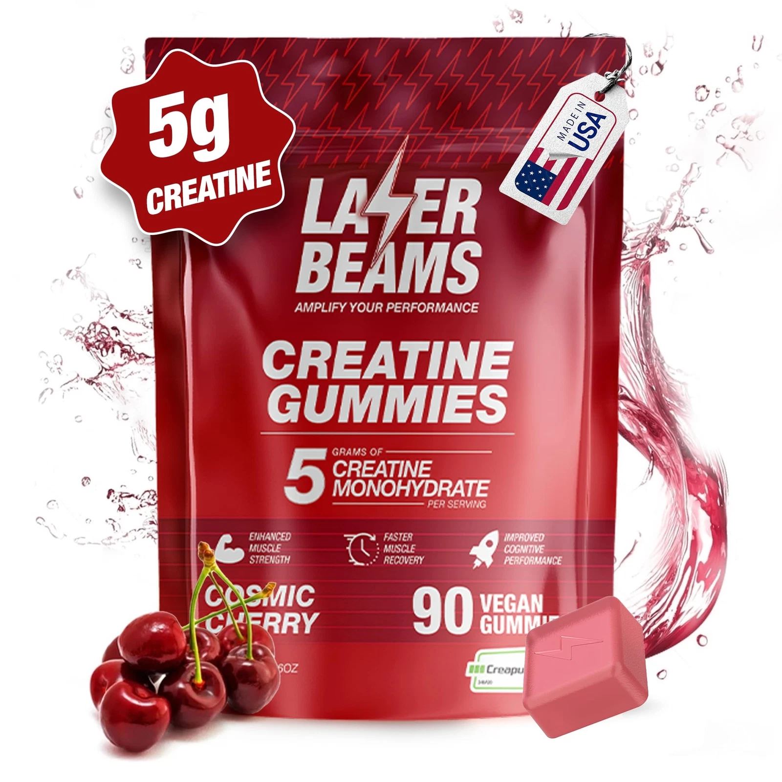 Laser Beams Creatine Monohydrate Gummies - 5g Creapure Creatine per Serving -...