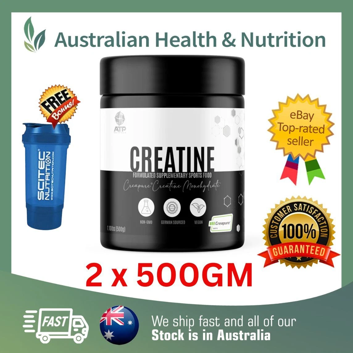2 x ATP SCIENCE CREATINE 500GM CREAPURE + FREE SAMPLE