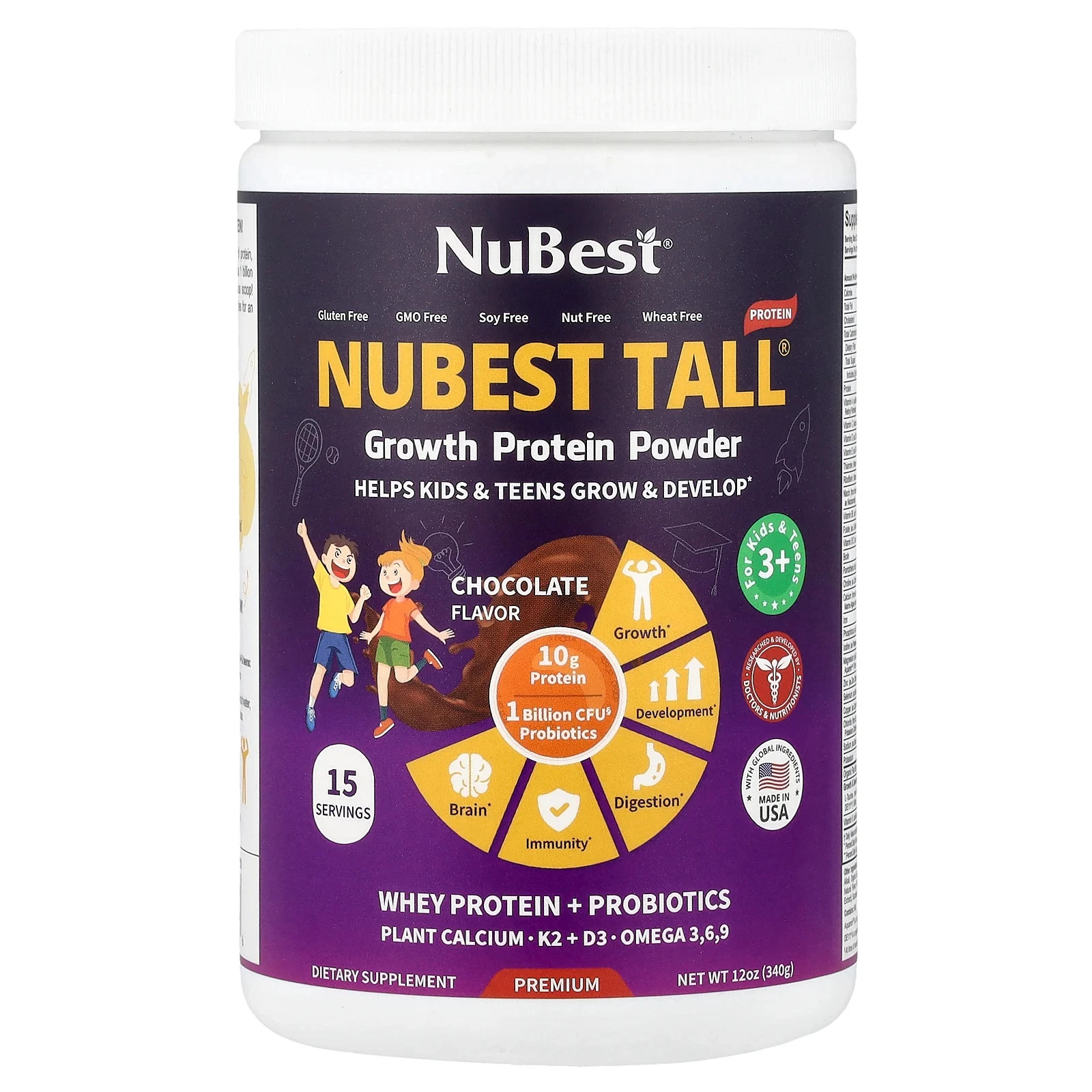 NuBest Tall®, Growth Protein Powder, For Kids & Teens 3+, Chocolate, 12 oz (340