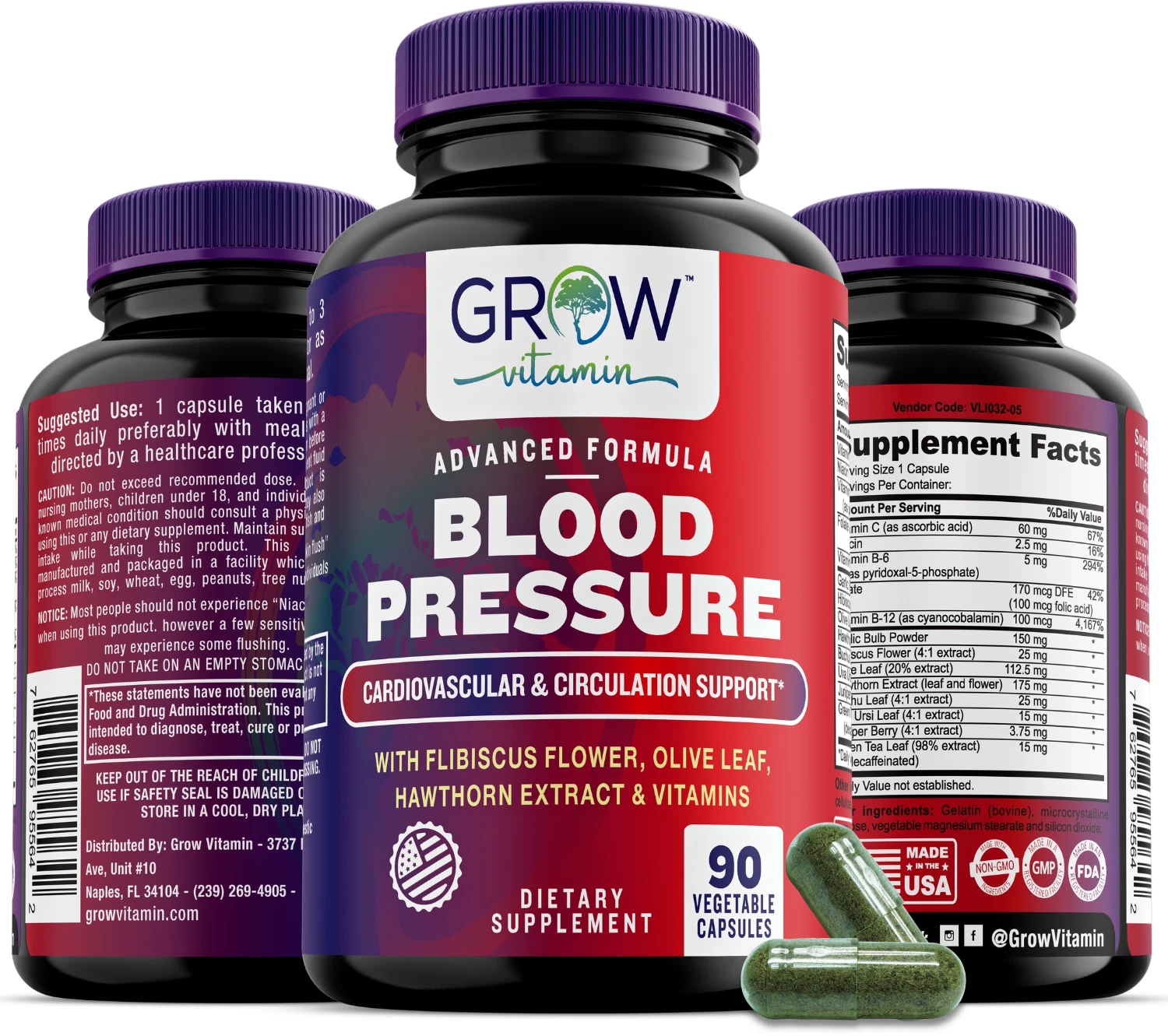 Premium Blood Pressure Support Supplement - Supports Heart Health - 90 Capsules