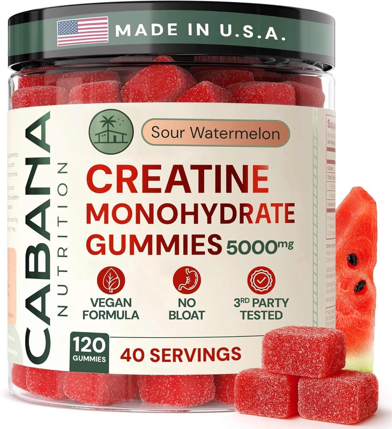 Creatine Monohydrate Gummies 5g - Watermelon Flavored Creatine for Women and Men