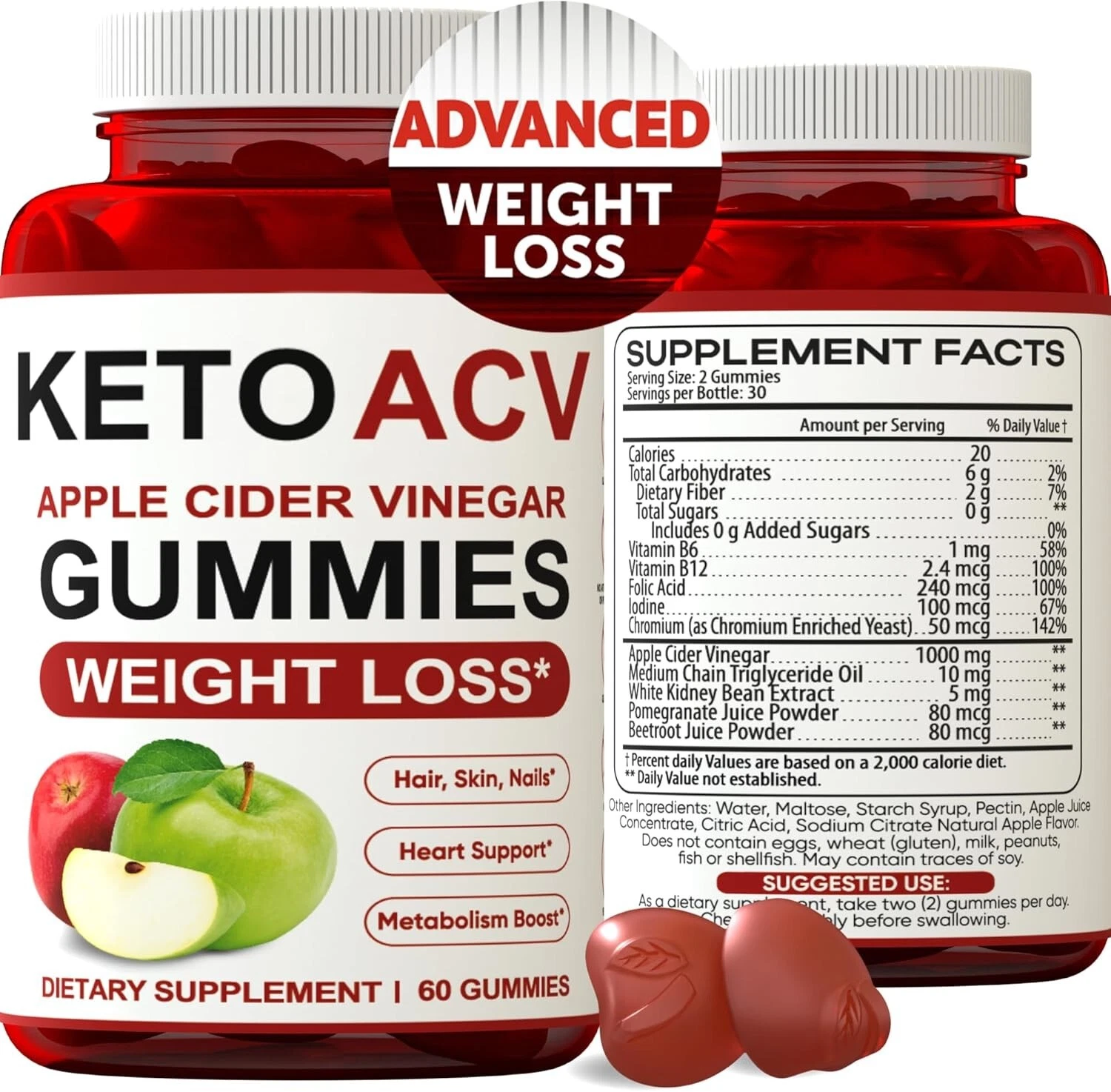 Keto ACV Gummies Advanced Weight Loss – 1,000mg Keto Apple Cider Slimming Gummy