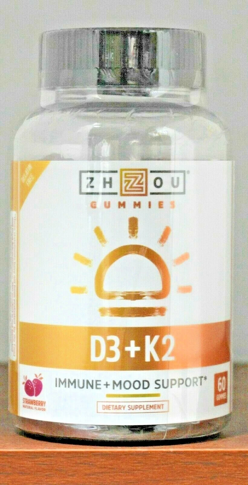 Zhou Vitamin D3 K2 Gummies Immune Health + Mood Support 60 Gummy Strawberry